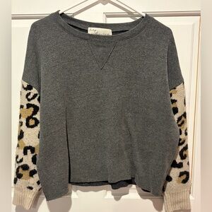 Vintage Havana Charcoal Sweater with Animal Print Sleeves